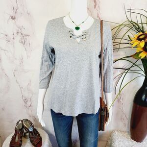 Michael Kors pullover grommet cross v neck top